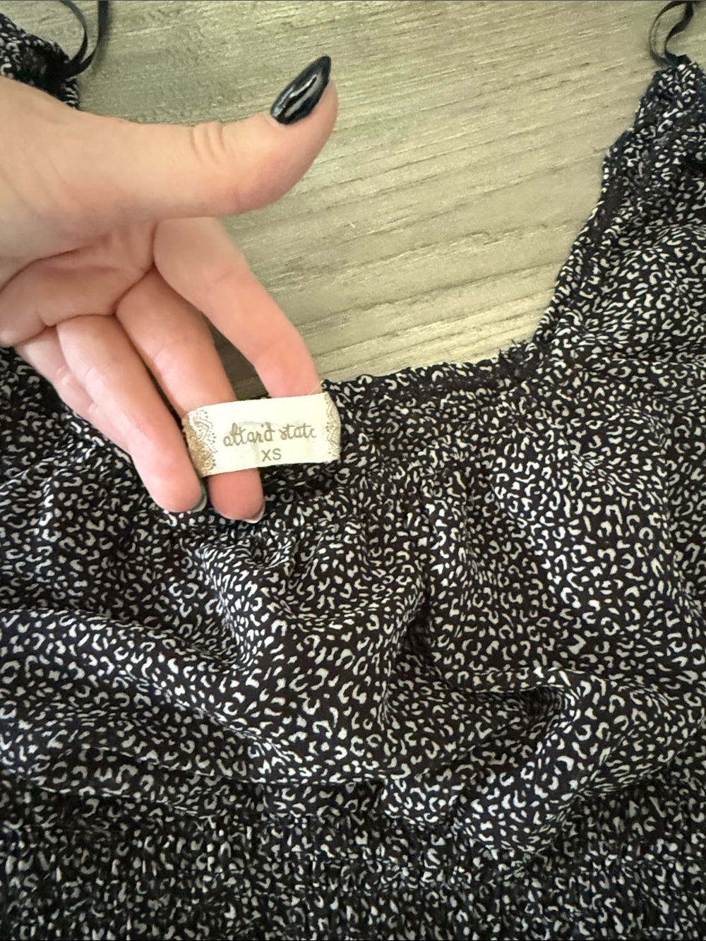 Altar'd State Black with White Ditsy Print Smocked Crop Top - Picture 2 of 2